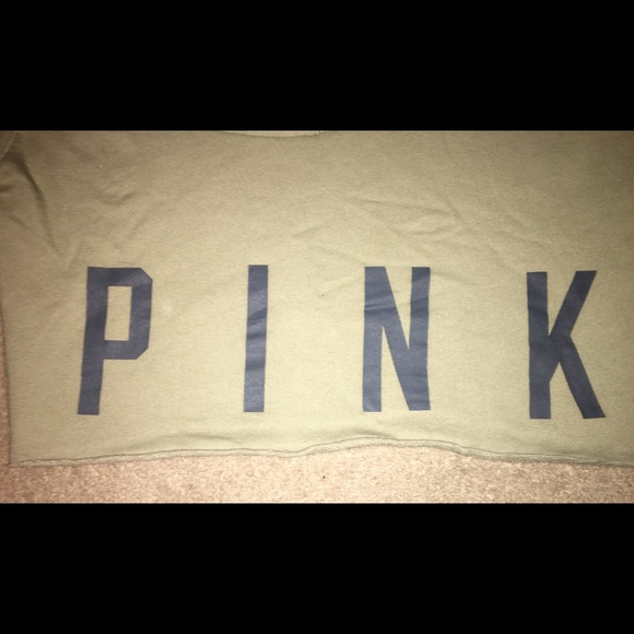 PINK Olive Green Cropped Lace Up Sweater - Picture 4 of 5